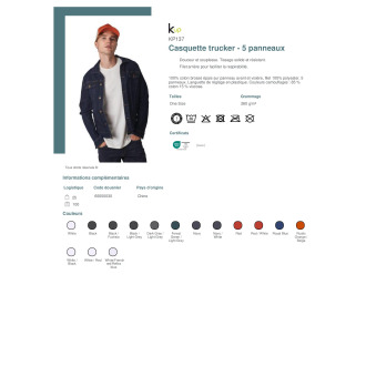 Casquette trucker  5 panneaux  KP137