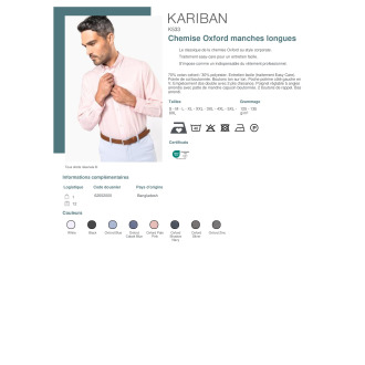 Chemise Oxford manches longues homme  K533