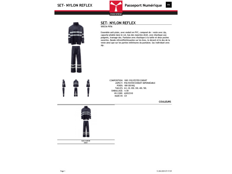 Ensemble veste + pantalon imperméable réfléchissant - SET NYLON REFLEX