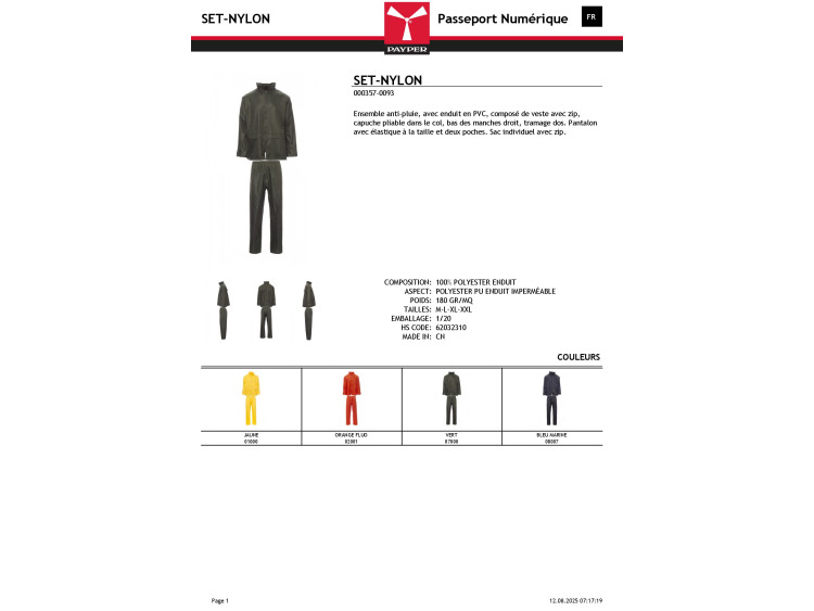 Ensemble veste + pantalon imperméable - SET NYLON