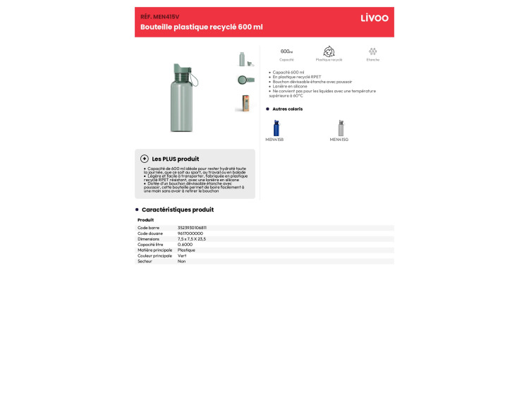 Gourde 600ml - MEN415