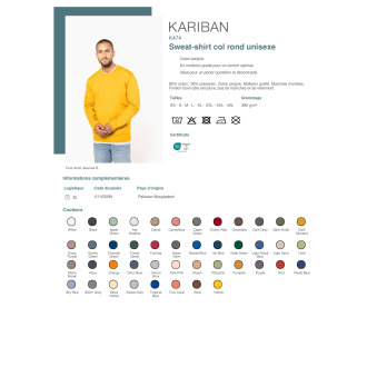 K474  Sweatshirt col rond unisexe