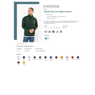 K478  Sweatshirt col zippé homme