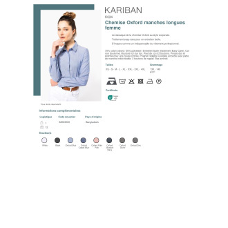 K534  Chemise Oxford manches longues femme