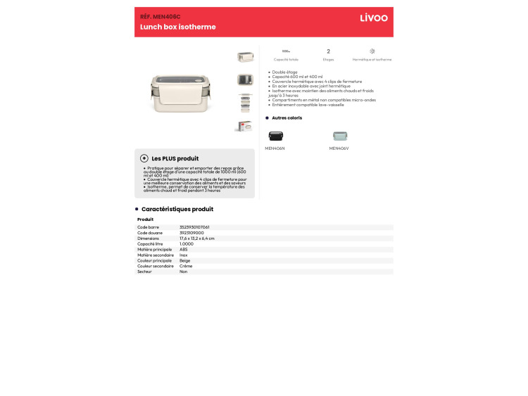 Lunch box isotherme 3 boîtes - MEN406