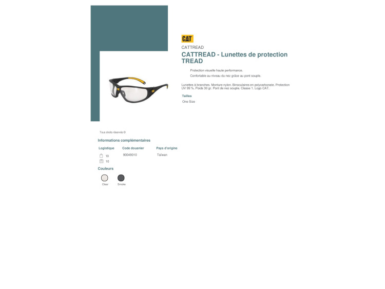 Lunettes de protection pont nez souple - CATTREAD