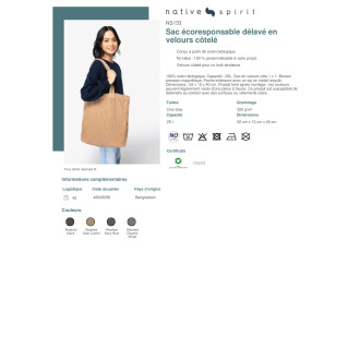 NS133  Sac écoresponsable délavé en velours côtelé