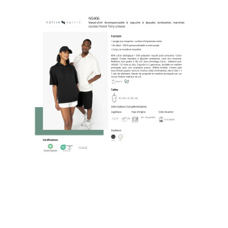 NS406  Sweatshirt écoresponsable à capuche à épaules tombantes manches courtes French Terry unisex