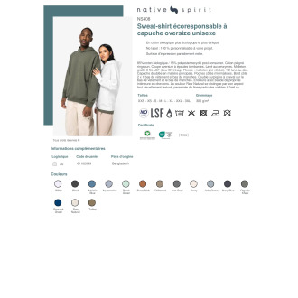 NS408  Sweatshirt écoresponsable à capuche oversize unisexe