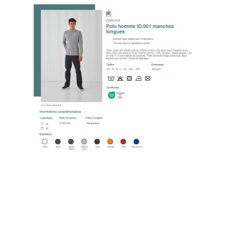 Polo homme ID001 manches longues  CGPUI12