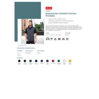 R232M  Bodywarmer Softshell Homme Printable