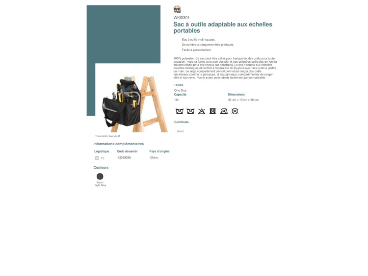 Sac à outils pour échelles - WKI0301