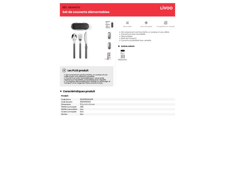 Set de couverts démontable - MEN407