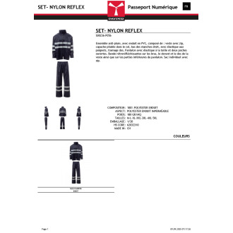 SET NYLON REFLEX  Ensemble veste  pantalon imperméable réfléchissant
