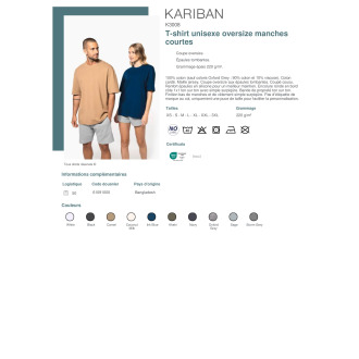 TTK3008  Tshirt unisexe oversize manches courtes