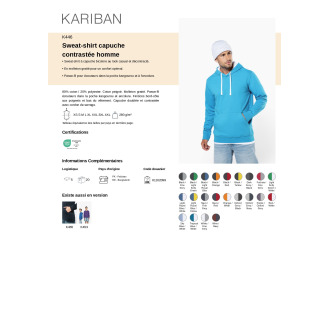 TTK446  Sweatshirt capuche contrastée homme
