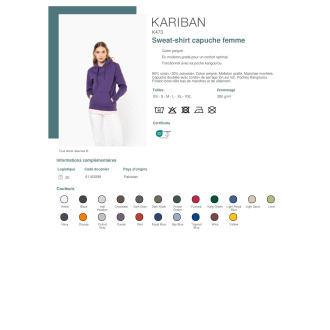 TTK473  Sweatshirt capuche femme