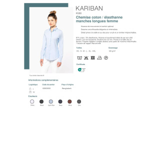 TTK530  Chemise coton  élasthanne manches longues femme