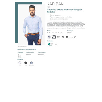 TTK595  Chemise oxford manches longues homme