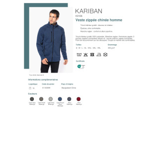 TTK9106  Veste zippée chinée homme