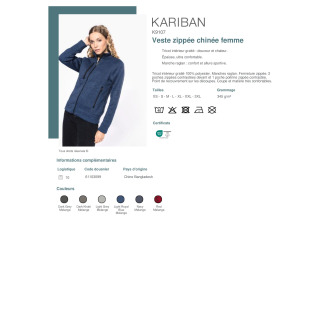 TTK9107  Veste zippée chinée femme