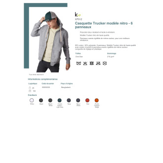 TTKP912  Casquette Trucker modèle rétro  6 panneaux