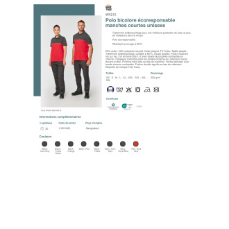 TTWK210  Polo bicolore écoresponsable manches courtes unisexe