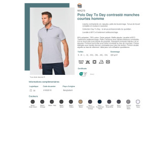 TTWK270  Polo Day To Day contrasté manches courtes homme
