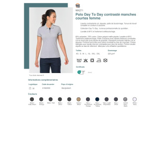 TTWK271  Polo Day To Day contrasté manches courtes femme
