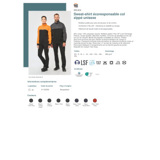 TTWK404  Sweatshirt écoresponsable col zippé unisexe