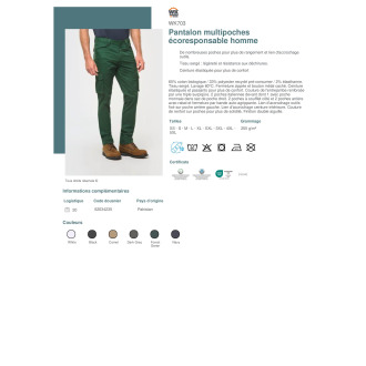 TTWK703  Pantalon multipoches écoresponsable homme