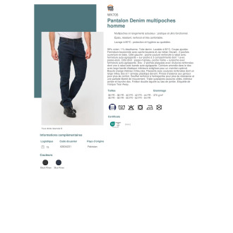 TTWK705  Pantalon Denim multipoches homme