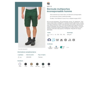 TTWK713  Bermuda multipoches écoresponsable homme