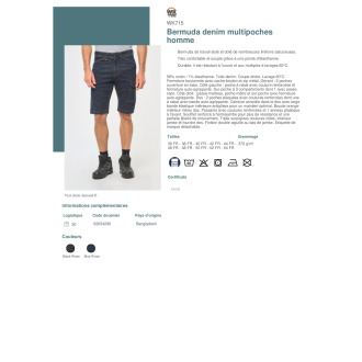 TTWK715  Bermuda denim multipoches homme