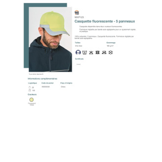 TTWKP123  Casquette fluorescente  5 panneaux