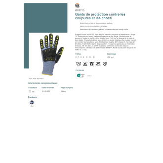 TTWKP710  Gants de protection contre les coupures et les chocs