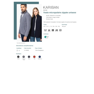 Veste micropolaire zippée unisexe  K9102