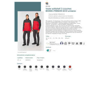 Veste softshell 3 couches BIONICFINISH® ECO unisexe  WK450
