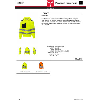 Veste sweat capuche réfléchissant  LEADER