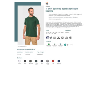 WK302  Tshirt col rond écoresponsable homme