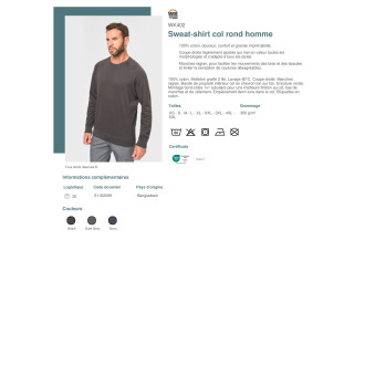 WK402  Sweatshirt col rond homme