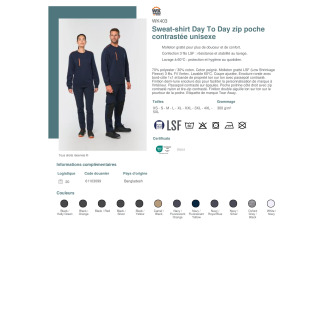 WK403  Sweatshirt Day To Day zip poche contrastée unisexe