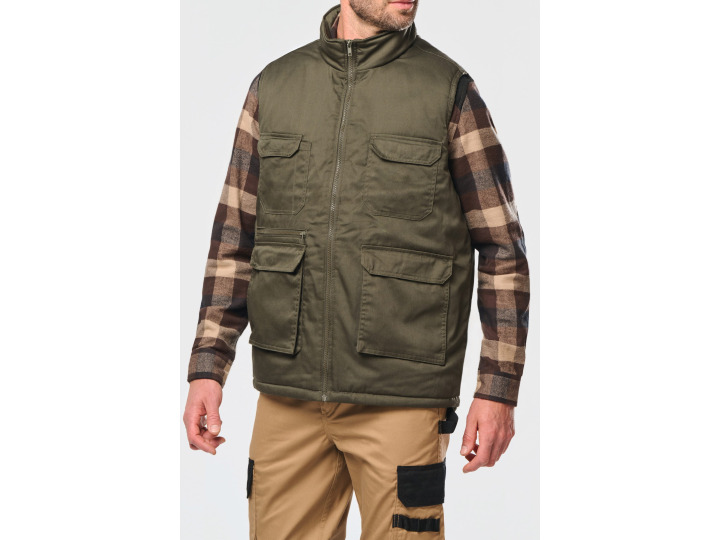 WK607  Gilet polycoton multipoches rembourré unisexe