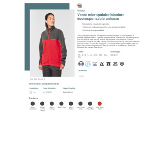 WK904  Veste micropolaire bicolore écoresponsable unisexe