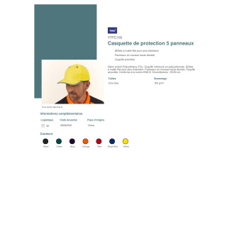 YTFC100  Casquette de protection coquille amovible norme EN812